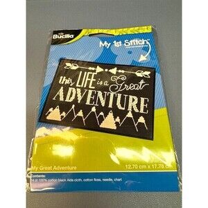 Counted CROSS STITCH Kit LIFE IS A GREAT ADVENTURE Plaid‎ Bucilla My 1st Stitch